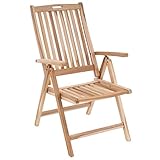 Divero GL05004 Stuhl Gartenstuhl Terrassenstuhl Klappstuhl aus Teak-Holz Hochlehner mit Armlehnen verstellbare Rückenlehne klappbar massiv unbehandelt Natur, Braun, Höhe 110 cm