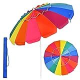 KOMFOTTEU Sonnenschirm Strand 243cm, Gartenschirm Sonnenschutz, Beach umbrella knickbar & Leichtgewicht, Balkonschirm mit Tragetasche, Terrassenschirm für Outdoor (Farbig)