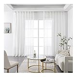 Mesnt Durchsichtiger Vorhang Draußen, Polyester Wellenmuster Net Sheer Vorhang, Weiß, H160 x B132 cm