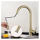 Smart Touch Sensor Brushed Golden Kitchen Faucet Pull- Out Kitchen Sink Faucet Single Handle 360 Rotating Shower Faucet Faucet (Color : Gold)