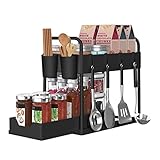 HILEYOLLA Gewürzregal Organizer, 2 Tier Unterschrank Organizer Küchenregal Stehend Multifunktions Ausziehbar Gewürzständer Ohne Bohren für Unterschrank Küchenschrank Badezimmer Kitchen(Schwarz)