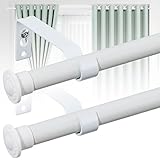 HARRMS 2 Stück Gardinenstange Ausziehbar, 16mm Vorhangstange Weiß Matt 76-116cm, Scheibengardinenstange 1 läufig Wandmontage mit Halterungen und Endstücken für verdunklungsvorhänge Outdoorvorhänge