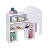 Relaxdays Kinderregal Elefant, 4 Fächer, Bücherregal Kinder, H x B x T: 60,5 x 64,5 x 20,5 cm, Kinderzimmer Regal, weiß