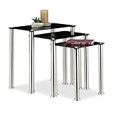 Relaxdays, schwarzes Satztisch 3er Set, Spiegelglas, Deko Beistelltische für Wohnzimmer, Robustes Metallgestell, Black, Standard