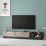 TV-Schrank, Fernsehtisch,TV Lowboard,TV Tisch,Sideboard,Majör hängend oder stehend, Schwarz Beige mit Beton Optik, Holz, mit Türen viel Stauraum, für Wohnzimmer,180 x 30 x 37 cm, 9024