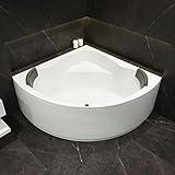 Eckbadewanne 140x140 cm Komplettset inkl. Untergestell, Ab-Überlauf und Schürze, Extra stabile Badewanne Eckwanne mit Ab–Überlauf–Garnitur mit Zulauf Model: Koblenz