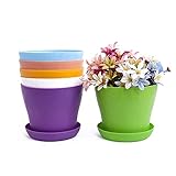 TSKDKIT 20cm Pflanztöpfe Groß Kunststoff mit Untersetzer Selbstbewässernde Blumentopf Weiß mit Untersetzer Plastik Anzuchttöpfe Verdicken töpfe Einpflanzen für Drinnen und Draußen(6 Stück)
