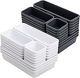 WUWEOT 42-teilige Schubladen Ordnungssystem Schubladen Organizer Schubladeneinsatz Aufbewahrungsbox Schreibtischschubladen Organizer für Kosmetik Schreibtisch Büro Bad Küche Weiß und Dunkelgrau