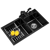 Kitchen Sink Black Nano Sink Gemüsespüle Aus Edelstahl 304 Unterstützt Drei Installationsmethoden In Taichung, Oben Und Unten (Color : Schwarz, S : 75 * 41CM)