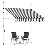 Klemmmarkise, Markise Balkon Ohne Bohren mit Handkurbel, Balkon Markise, Einziehbare Markise, Outdoor-Überdachung (Color : Gray and White Stripes, Size : 2.5M)