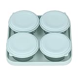 4 Stück Salatdressing- und Gewürzbehälter mit Deckel und Tablett, Lebensmittelechtes Silikon, Gewürzbehälter, Wiederverwendbar, aus Kunststoff, Auslaufsicher, Mehrfarbig (Beige)