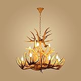 Geweih-Kronleuchter mit 12 Lichtern, Vintage-Harz-Geweih-Deckenleuchte, künstliche Hirschhorn-Geweih-Kronleuchter mit 8 spiralförmigen Lampenfassungen von E14, Hängelampen-Beleuchtungskörper