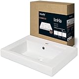 AquaSu® Waschtisch eckig linHa, 60 cm Breite, Weiß, eckiges Waschbecken für Wandmontage, modern mit Überlauf