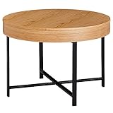 FineBuy Design Couchtisch Rund Ø 69cm aus Eiche Furnier - Metallbeine mit Stauraum | Lounge- Wohnzimmertisch | MDF Beistelltisch