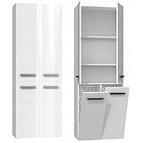 BDDIE Badschrank Zwei Körbe Badezimmerschrank Hochschrank Schrank 60 cm Weiss Hochglan