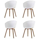 Naturelifestore 4er Set Esszimmerstuhl Scandinavian Sessel Beistellstuhl Retro-Design mit Soliden Metallbeinen, Weiß