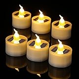 6 Stück Solar Teelicht Kerzen Flammenlose Outdoor Wasserdicht Solar Teelichter Wiederaufladbare Kerzen mit Dämmerung bis Morgendämmerung Flackern Licht Sensor für Party Garten Home Decor (Stilvoll)
