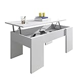 HOGAR24 ES - Hochklappbarer Couchtisch, Wohnzimmertisch, Esszimmertisch, weiß, Maße: 90 cm (Breite) x 50 cm (Tiefe) x 46 cm (Höhe)