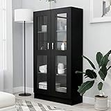 BULANED Vitrinenschrank, Vitrine, Wandschrank, Schrank Regal, Glasregal, Glasvitrine Stehend, Eckvitrine, Manga Regal, Schwarz 82,5x30,5x150 cm Spanplatte