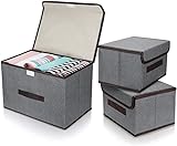QINGHEC 3-teilige faltbare Aufbewahrungsboxen aus Stoff mit Deckel (2 Größen), graue zusammenklappbare Aufbewahrungsbehälter mit Griffen für Spielzeug, Bücher, Schlafzimmer, Schrank, Büro, Wohnzimmer