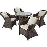 TecTake 800828 Alu Polyrattan Sitzgruppe, Gartenmöbel-Set mit Tisch und 4 Stühlen, Sitzgarnitur für Garten, Terrasse und Balkon, inkl. Polster (Grau | Nr. 403950)