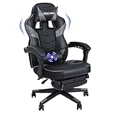 PULUOMIS Gaming Stuhl, Bürostuhl mit Fußstütze, Racing Stuhl Gaming, PC-Stuhl, Drehbar Hochenverstellbar, 90-150° Rückenlehne Verstellbar, Abnehmbare Kopfstütze, Lendenkissen, Ergonomisch, Grau