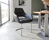 DELIFE Schwingstuhl Yago-Flex Freischwinger rund Edelstahl Echt-Leder Schwarz