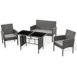 SVITA Brooklyn XL Polyrattan Essgruppe Lounge Garnitur Gartenmöbel Set Esstisch (Grau)