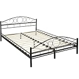 TecTake 800218 Metallbett Bettgestell mit Lattenrost, 140 x 200 cm, Einzelbett aus Metall, Bettrahmen für Schlafzimmer Gästezimmer, schwarz - Diverse Farben und Größen -