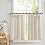 TOPICK Beige Scheibengardine Halbtransparente Bistrogardinen mit Schlaufen Küchen Vorhänge Privatsphäre Fenstervorhang Kurzer Schals Gardine Fensterschal für Wohnzimmer Landhaus 2er-Set 70Bx60H(cm)