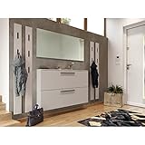 Lomadox Komplett Garderobenmöbel Set in Kashmir-beige, 6-teilige Flurgarderobe mit 140cm Spiegelelement & Schuhschrank, 4 Garderobenpaneelen