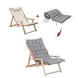 DSDD Sonnenliegen Klappbarer Gartenstuhl aus Holz Hartholz-Strandliegestühle Outdoor-Reisesitz mit Wattepad, Mehrbereichseinstellung