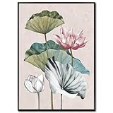 STYLER Gerahmtes Bild Plants 50 x 70 cm I Artbox schwarzer Rahmen Hochformat Wandbild Pflanzen Blumen Zeichnung rot rosa grün Wohnzimmer Schlafzimmer Büro Wanddeko Home Deko | modern elegant groß