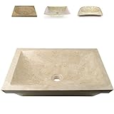 Divero Bergamo eckige Waschschale Aufsatz-Waschbecken Handwaschbecken Marmor Natur-Stein poliert Creme Sand