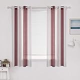 MIULEE Gardinen Kurz Vorhang Voile Transparente Streifen Gardine aus Vorhänge Mit Ösen Schlaufenschal Ösenschals Halbtransparent Fensterschal Wohnzimmer Schlafzimmer 2er Set 140x145 cm Stripe Rot