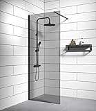 Badplaats B.V. Duschwand Rizani 90 x 200cm Glas Duschabtrennung Walk-In Dusche Nano Duschtrennwand, Schwarz, 90cm