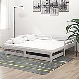 Festnjght Ausziehbares Tagesbett Tagesbettgestell Gästebett Gästeliege Tandembett Massivholzbett Daybed Bettsofa Weiß 2X(90x200) cm