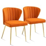 Sepnine Esszimmerstühle 2er Set, Samt Küchenstuhl, Wohnzimmerstuhl mit Metallbeinen für Esszimmer Wohnzimmer Schlafzimmer Küche Besprechungsrau Orange