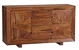 Wohnling Sideboard Massivholz Sheesham Kommode 145 cm 4 Schubladen 2 Türen Anrichte Highboard Landhaus-Stil Echt-Holz Natur-Produkt Schubladenkommode dunkel-braun Flur-Möbel Aufbewahrung Dielen-Möbel