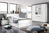 Rauch Schlafzimmer Komplettangebot Drehtürenschrank 4-türig, Schubkastenbett 180 x 200 cm, 2 Nachtkonsolen alpinweiß