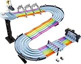 Hot Wheels GXX41 - Mario Kart Regenbogen-Boulevard Rennstrecke mit 2 Aufbaumöglichkeiten, 2,5 Meter langes Trackset, 2 Fahrzeugen im Maßstab 1:64, Spielzeug Autorennbahn ab 4 Jahren