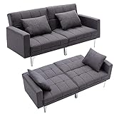 Mingone Sofa 3 Sitzer mit Schlaffunktion Schlafsofa Sofabett Sofa mit Schlaffunktion Verstellbarer Winkel Schlafsessel Couch für Wohnzimmer(Dunkelgrau, 76 x 86 x 148 cm)