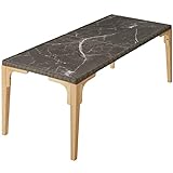 tectake Alu Rattan Tisch mit Tischplatte in Marmoroptik, rechteckiger Gartentisch, 196 x 87 x 76 cm, Holzbeine, Esstisch mit Aluminiumgestell, 2 abnehmbare Platten, wetterfest und UV-beständig (Natur)