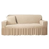 NAKIHOUSE Sofa Überwürfe Sofabezug 3 Sitzer Elastischer Beige Couchbezug Sofahusse Antirutsch Sofabezüge Sofa Abdeckung Stretch Couch Überzug Sofa Hussen mit 1 Kissenbezug