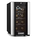 Klarstein Reserva Slim Uno Weinkühlschrank, 23 Liter / 8 Flaschen, Temperatur: 11-18 °C, Geräuscharm: 26 dB, 3 Metallregalebenen, LED-Beleuchtung, UV-Schutz, Weinkühler, Schwarz