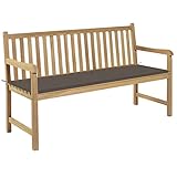 Camerina Gartenbank mit Taupe Auflage 150 cm Massivholz Teak Bank FüR Den AußEnbereich BalkonmöBel Bank Garden Bench Balkonbank