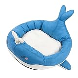 TURAJA Katzenbett für kleine Hunde, weiches Plüsch-Haustierkissen, rutschfeste Unterseite, flauschig, beruhigendes und selbstwärmendes Bett für Schlafverbesserung (blauer Wal, groß)