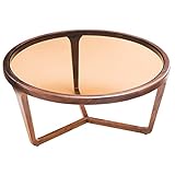 NIZAME Couchtisch Aus Massivholz Runder Couchtisch Aus Nussbaum Minimalistisch Gehärtetes Glas Kombinierbar Wohnzimmer Hotel Büro (Color : Brown, Size : 55 * 46)