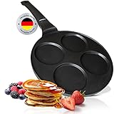 endusor Pancake Pfanne Spiegeleipfanne - Ø26cm mit [PowerShield]-Beschichtung | Induktion Ceran Gas Elektro | 4x Form Maker Eierpfanne für Pancakes Spiegelei Liwanzen Poffertjes Blinis | Jetzt ansehen