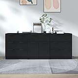 Youuihom Schränke für Tafelgeschirr, Buffet-Schränke, Foyer-Schränke, Geeignet für Wohnzimmer, Schlafzimmer, Küche oder Bad, 3-TLG. Sideboard Schwarz Holzwerkstoff